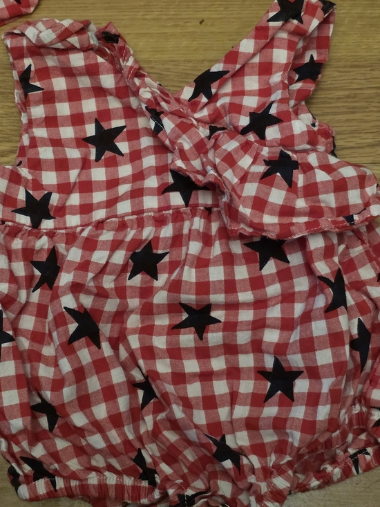 Cat & Jack Other - Cat & Jack Red and White Gingham Baby Romper with Black Star Accents 6-9M